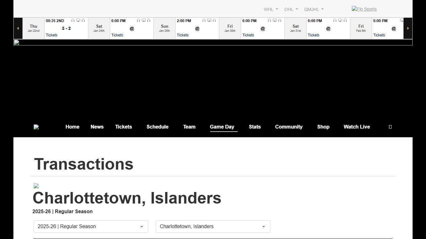 Charlottetown, Islanders 2025-26 Regular Season Official Transactions